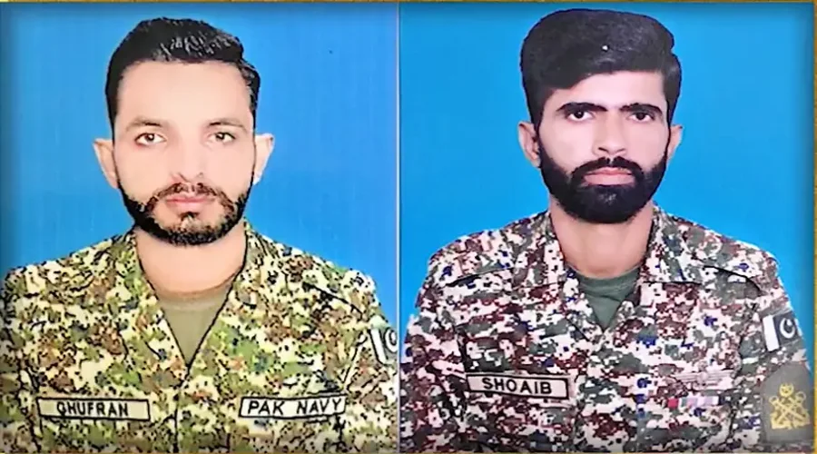 سمندر میں گشت کے دوران پاک بحریہ کے 2 اہلکار شعیب الرحمٰن اور غفران ناصر شہید