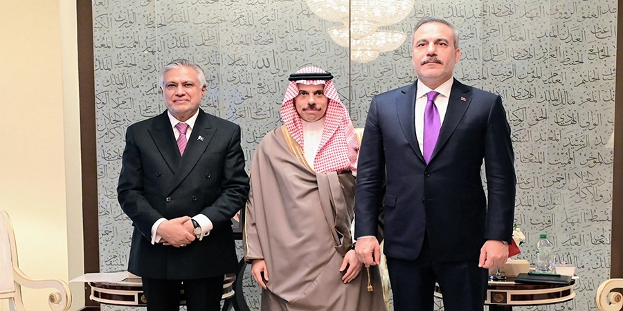 پاکستان سعودی ترکیہ وزرائے خارجہ اسحاق ڈار حاقان فیدان فیصل بن فرحان نیویارک ملاقات