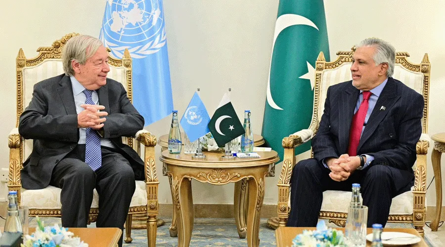 اسحاق ڈار انتونیو گوتریس ملاقات، عالمی امور پر گفتگو